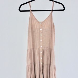 POL Blush Button Down Dress with Lace Trim